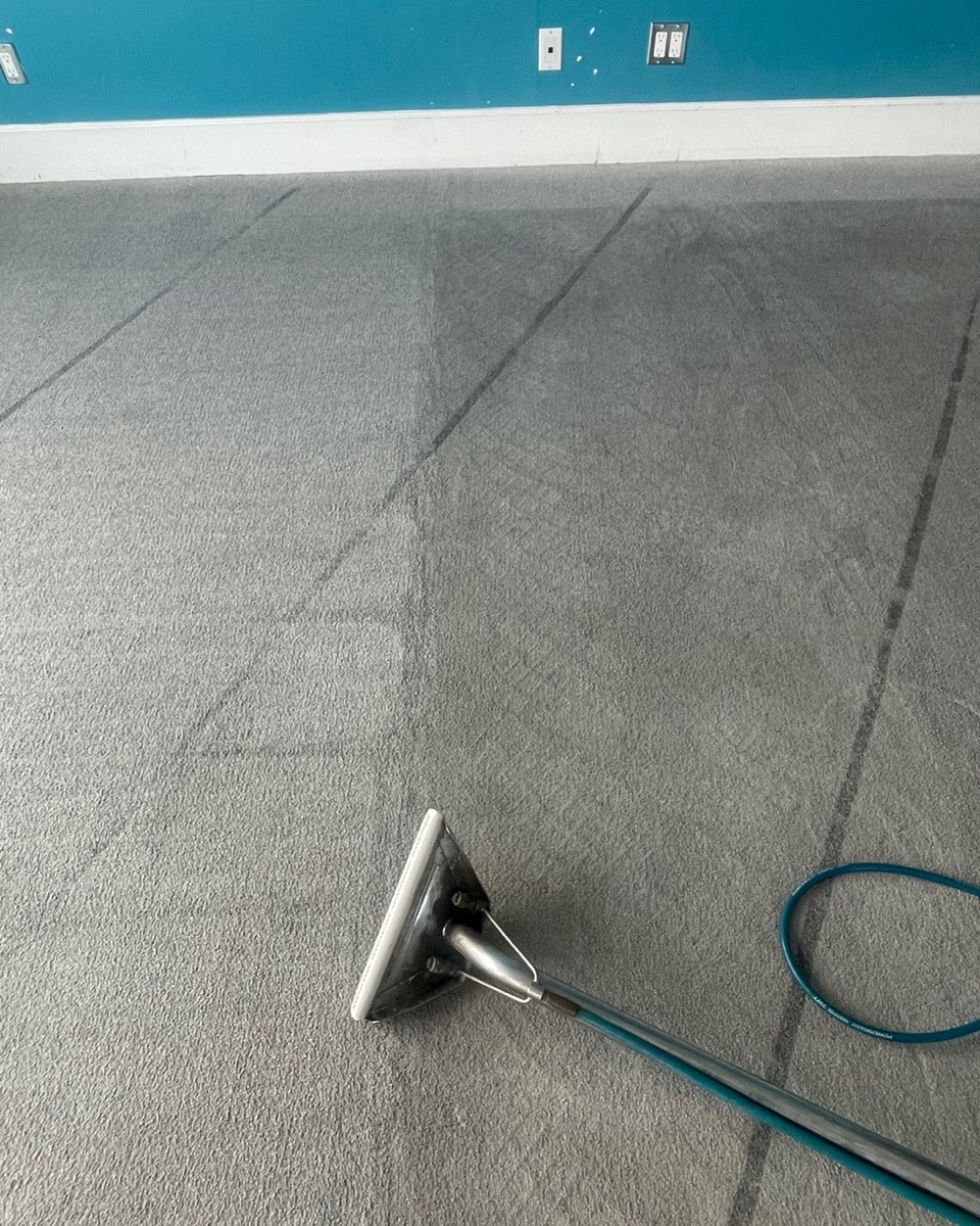 Professional carpet steam cleaning in a Vancouver bedroom with a teal accent wall