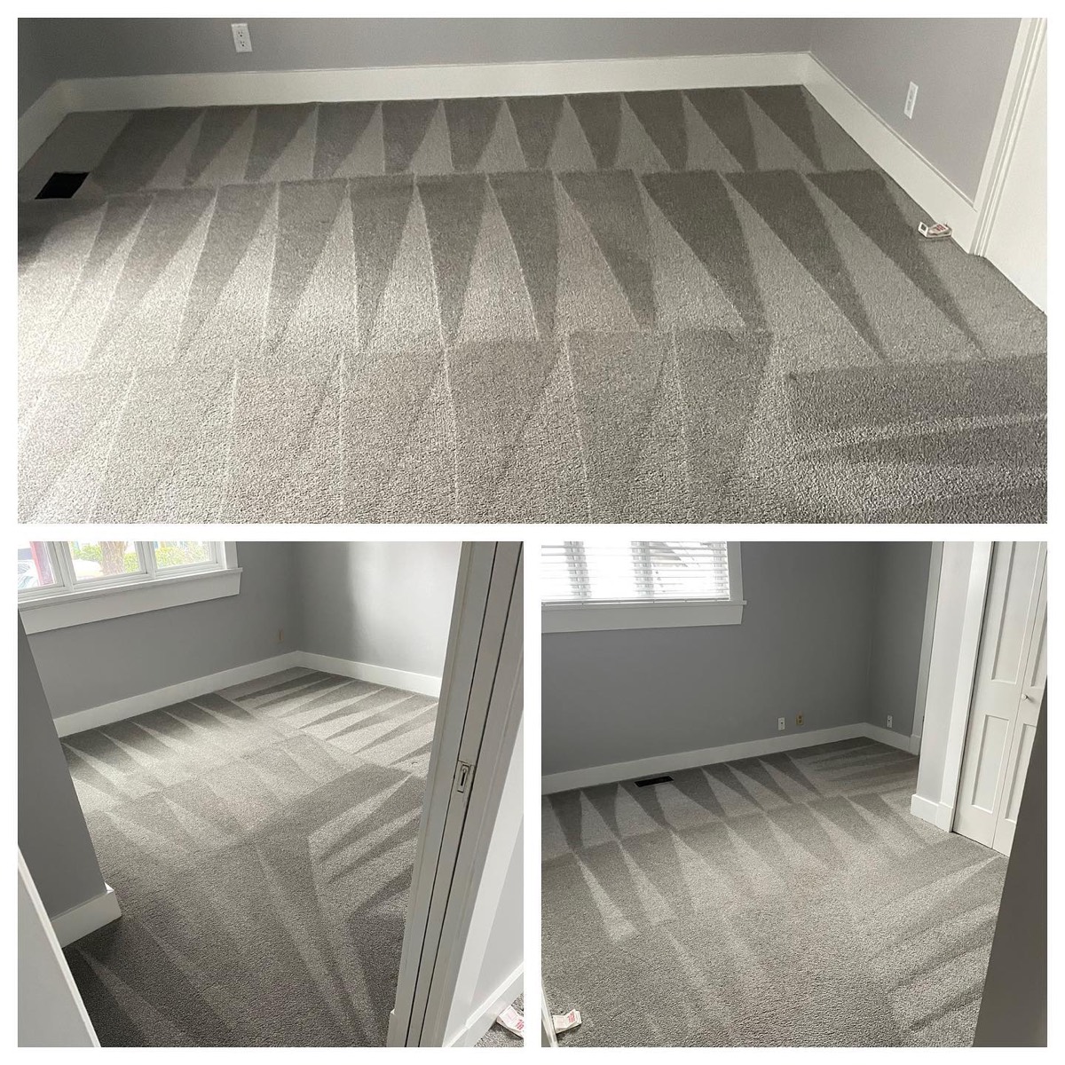 Grey wall-to-wall carpet with crisp groom stripes after professional steam cleaning in Vancouver