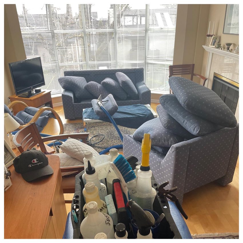 Designer sofa cleaned by First Class Carpet Cleaning, Vancouver